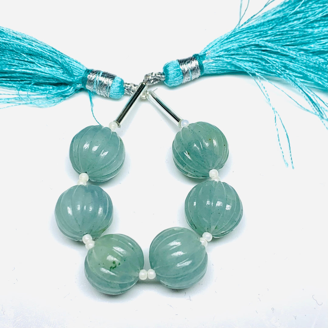 1,2,3,4,5 pcs 100% Natural Aquamarine Carved Melon Shape Beads Strand, Melon Shape Gemstone, Gemstone For Jewellery, 12 mm