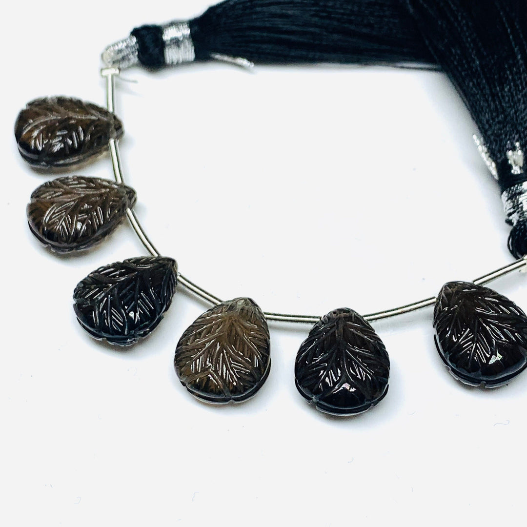 Natural Smoky Quartz Fancy Shape Hand Carved Gemstone, Brown Smoky Pear Shape Carving Loose Gemstone Beads, Carved Gemstone for Jewlery 12MM