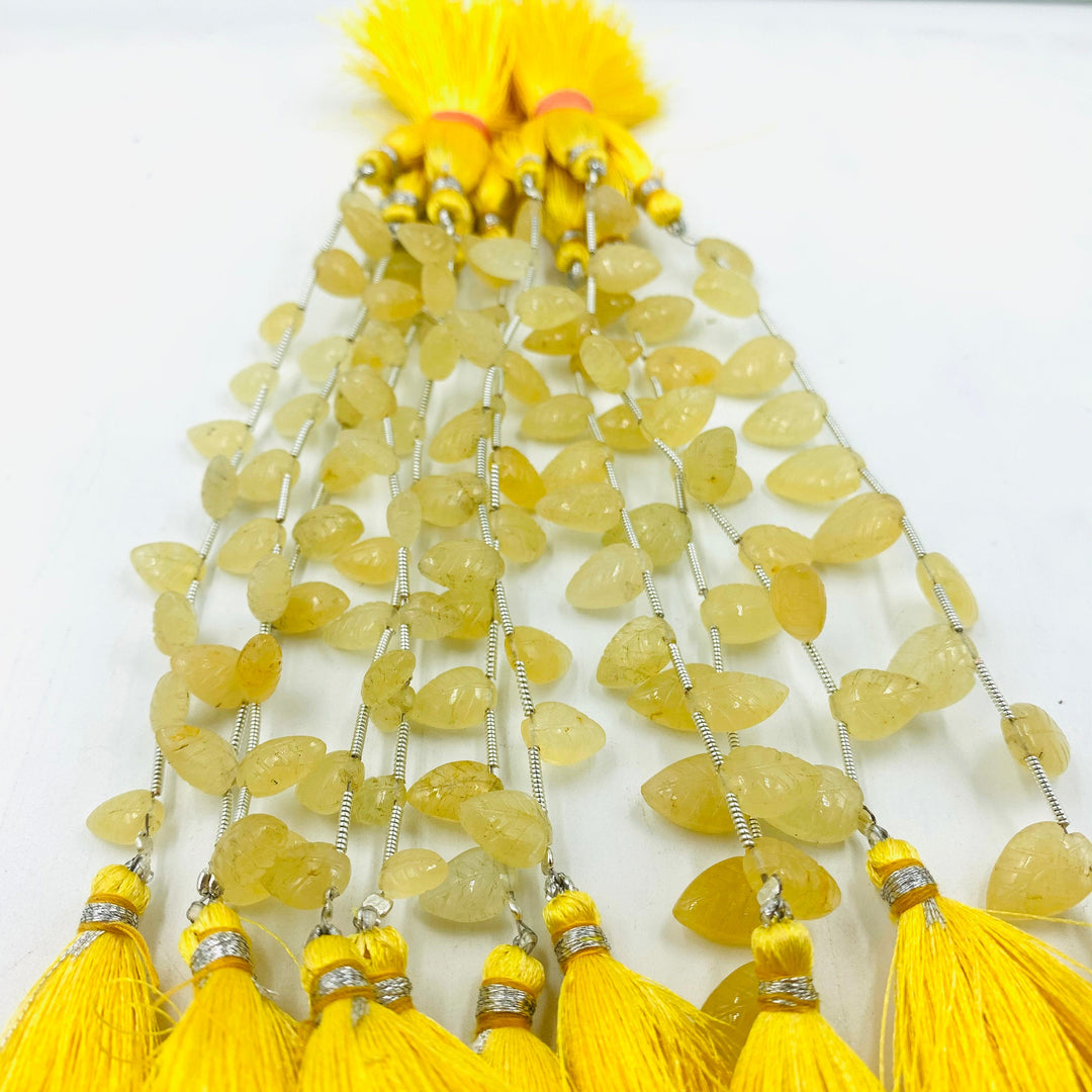 2,3,4,5,6 Pcs 100% Natural Yellow Aquamarine Leaf Shape Carving Briolettes , Leaf Carved Gemstone, Gemstone Briolettes For Jewellery 8-10mm