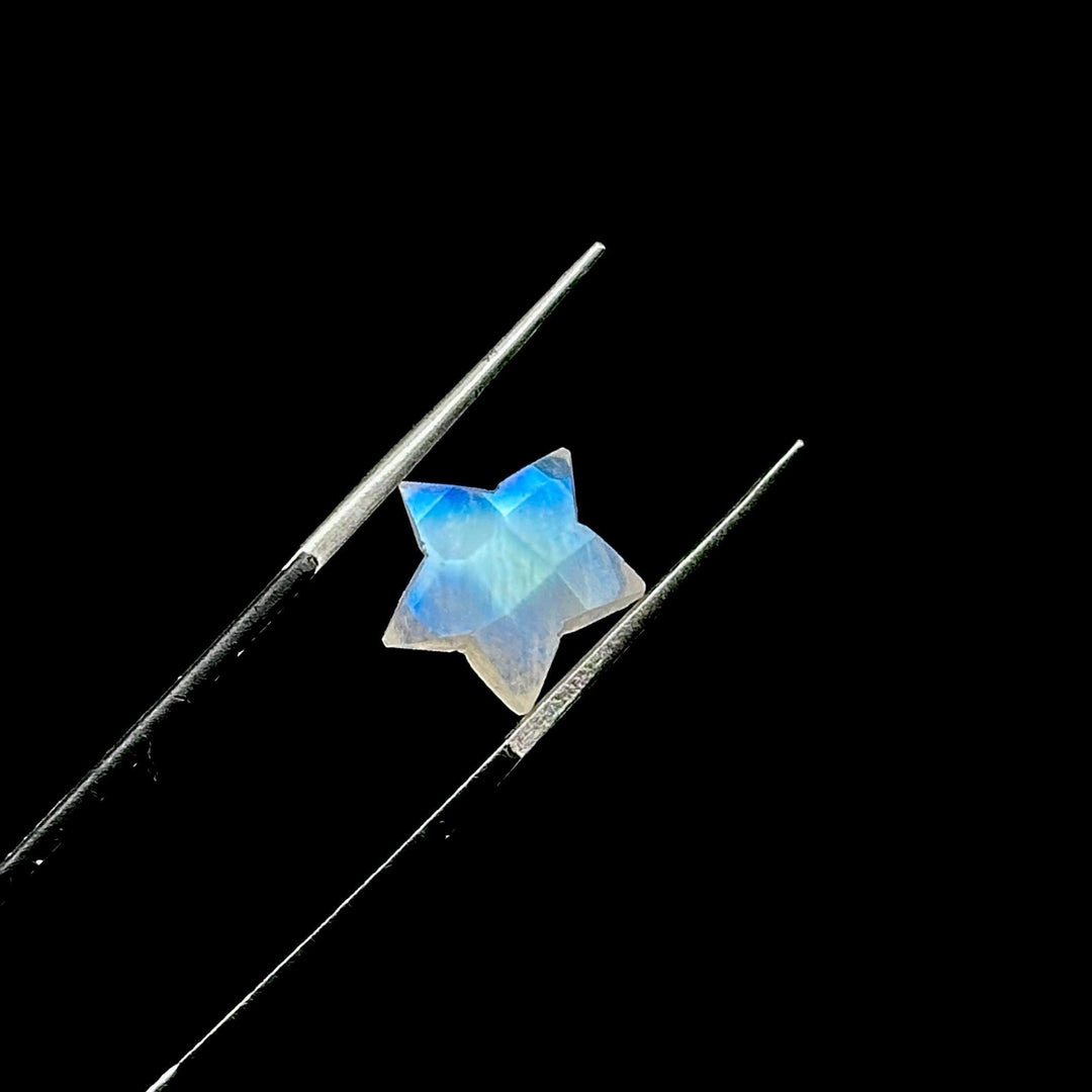 Natural Rainbow Moonstone Star Beads, Blue Flashy Carved Star Shape Briolette's, 10 MM Faceted Star Shape Charms, Loose Star Beads Crystal
