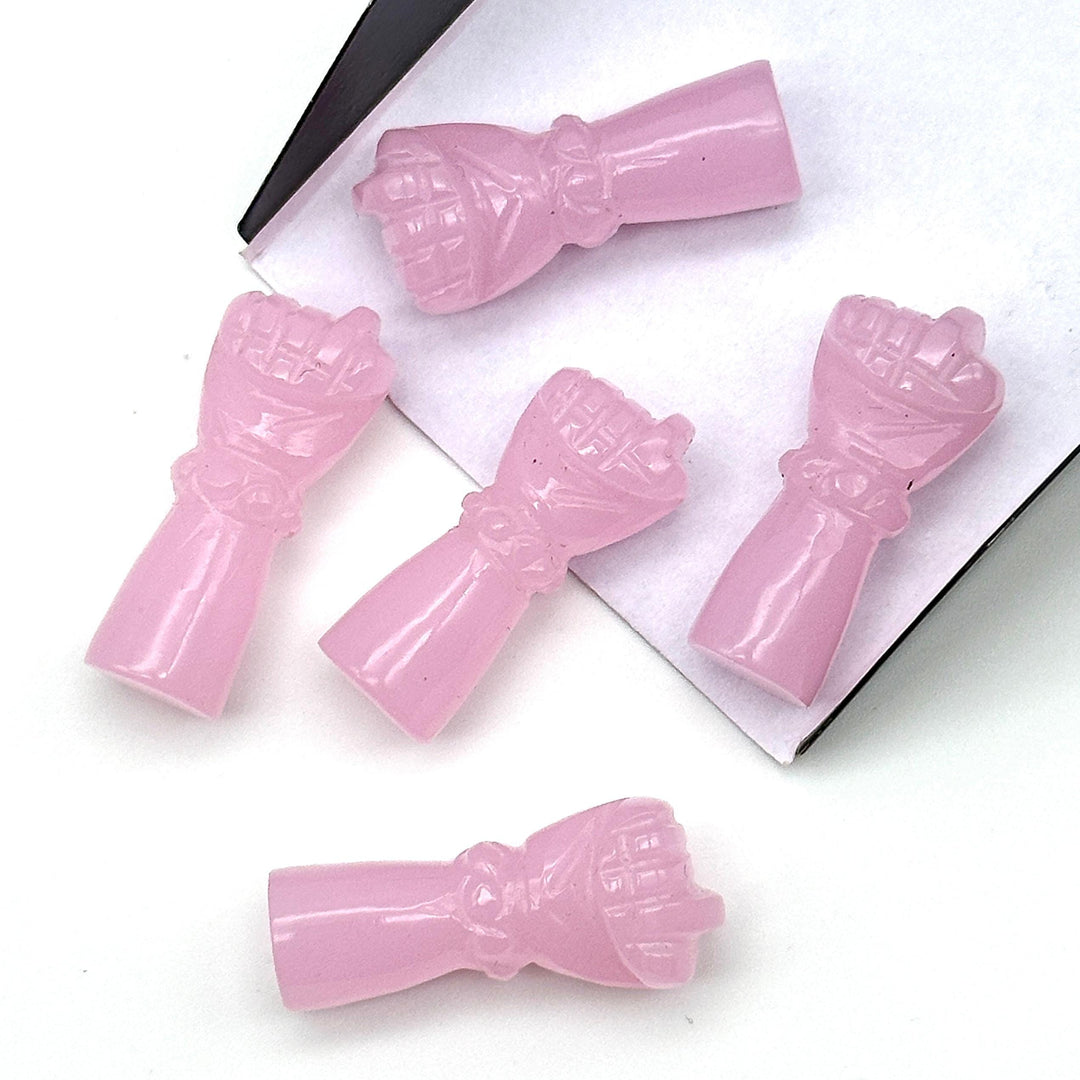 Amazing Pink Chalcedony Hand Shape Carving, Handmade Punch Shape Stone, 27 MM Loose Hand Fist Charm For Jewelry Making, Hamsa Charms Beads