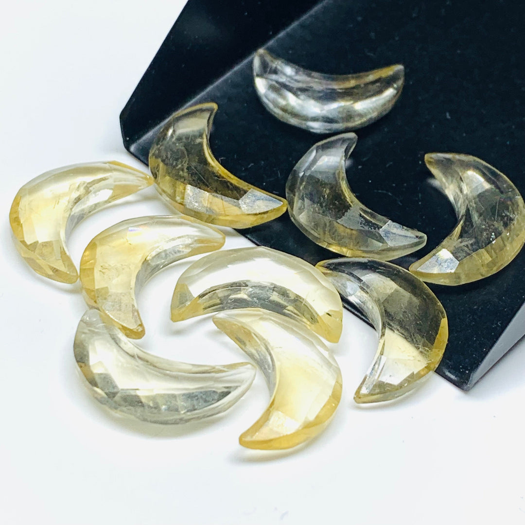 Natural Citrine Hand Carved Moon Shape Beads, AAA Citrine Faceted Crescent Moon Briolette's for Jewelry Making, 17 MM