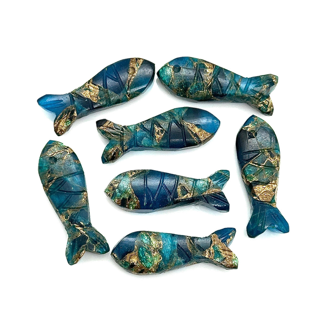 Carved Neon Copper Turquoise Fish Charm: 25mm Jewelry Briolette