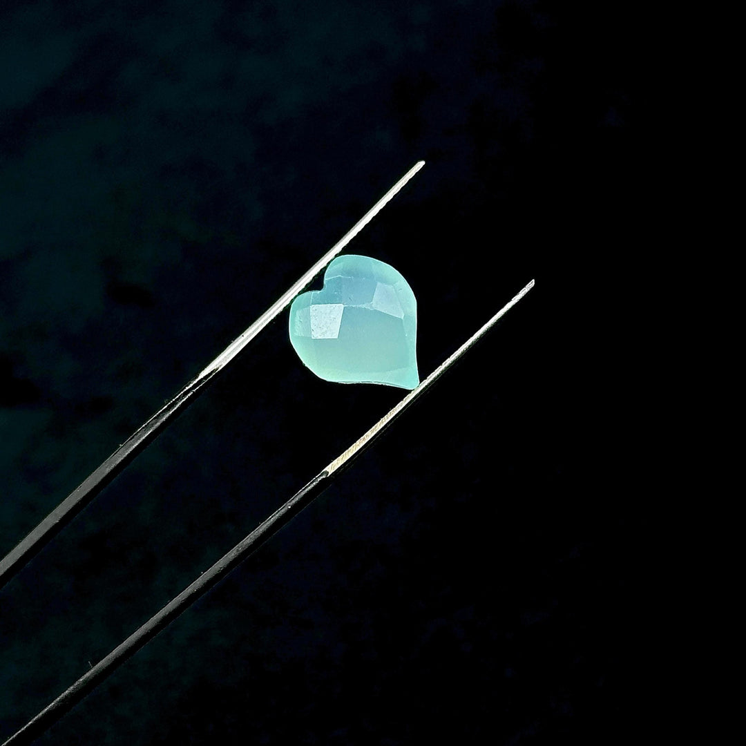 Beautiful Aqua Chalcedony Heart Shape Beads, Hand Carved Heart Charms for Jewelry Making, Faceted Heart Shape Briolette's, 13 MM