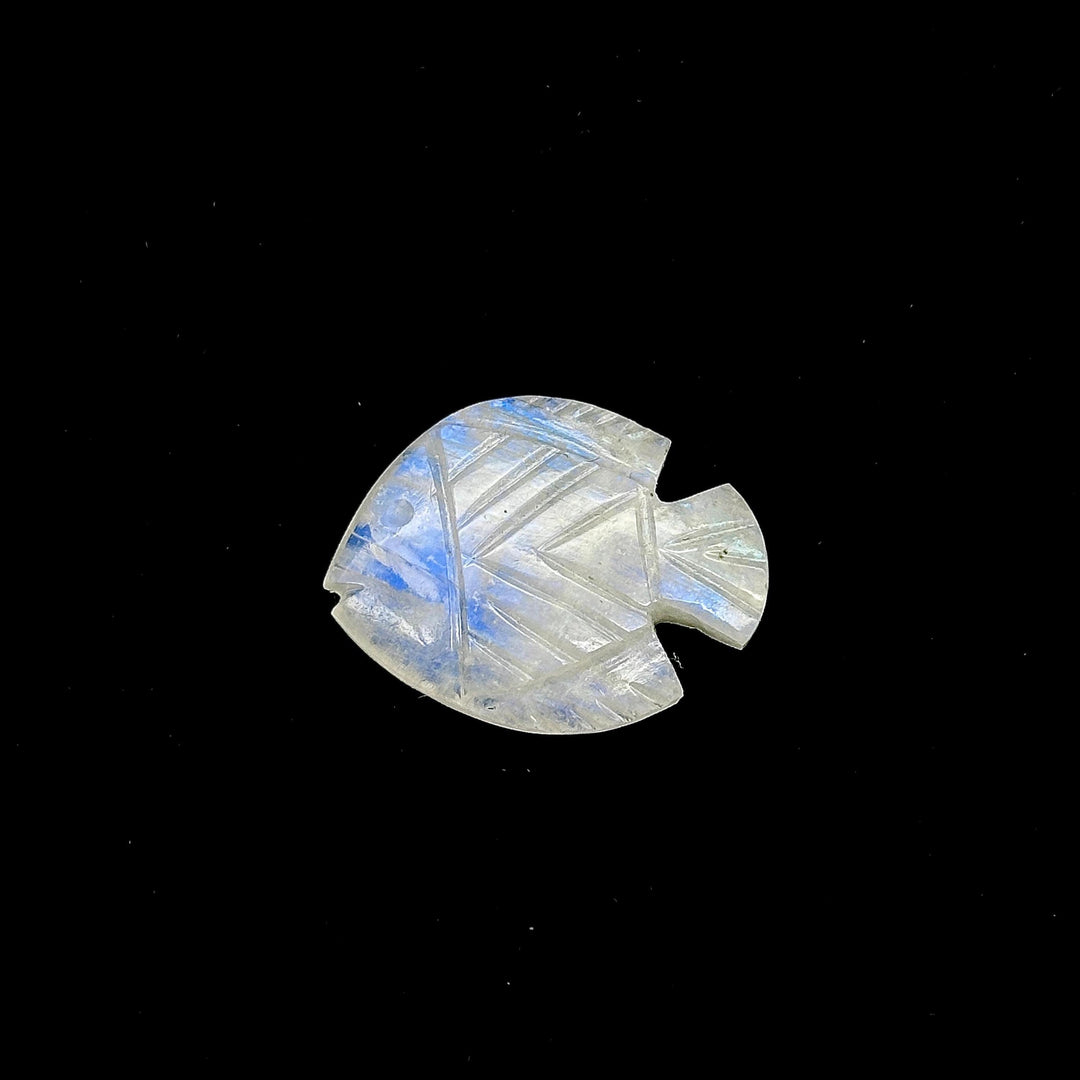 Hand Carved Rainbow Moonstone Fish Carving: Gemstone Jewelry Supply (21X27 MM)