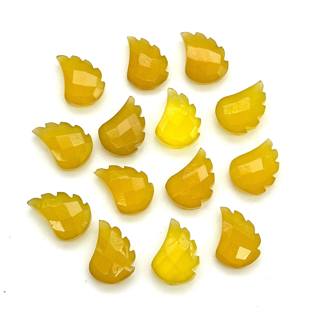 Yellow Chalcedony Leaf Shape Beads, Hand Carved Leaf Shape Briolette's, Faceted Fancy Carvings for Jewelry Making, 11X15 MM, Wholesale Beads