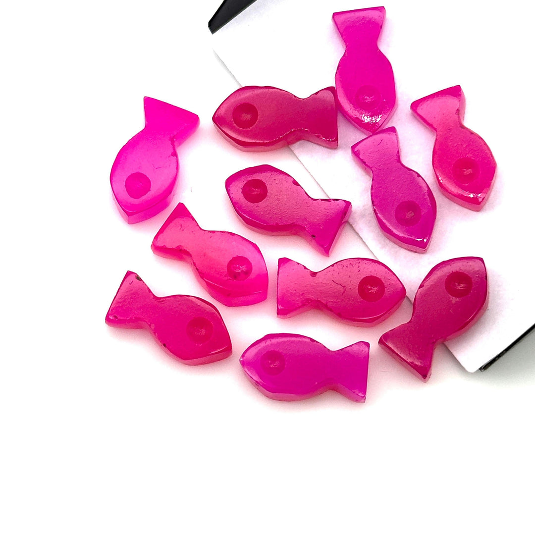Dazzling Hot Pink Chalcedony Fish Charm Beads, Fancy Fish Shape Carved Gemstone, 7X14 MM Pink Loose Gemstone Fishes For Jewelry Making,