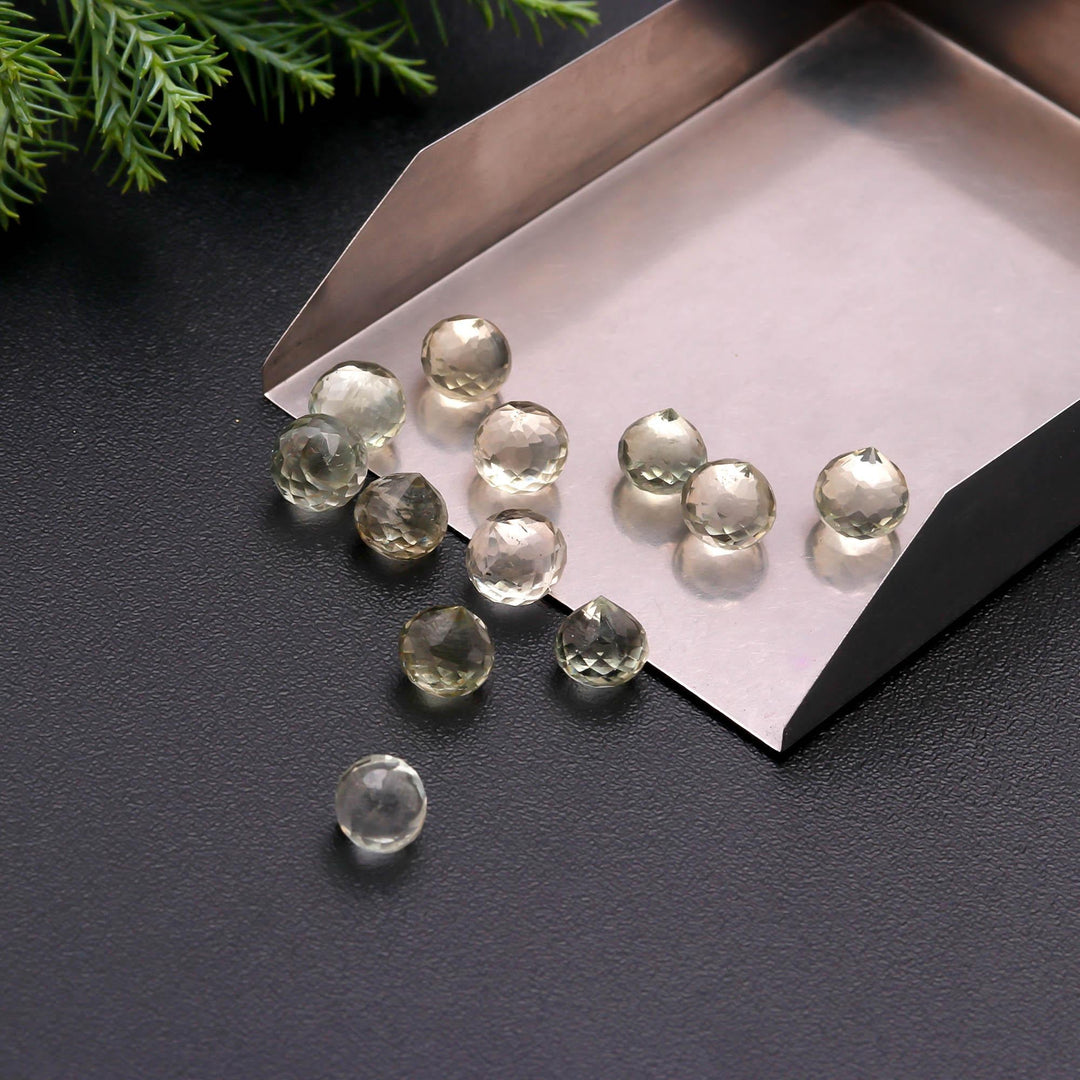Genuine Green Amethyst Onion Shape Briolette's, Hand Carved Faceted Onion Shape Beads, Mini Onion Carving For Jewelry Making, 8 MM