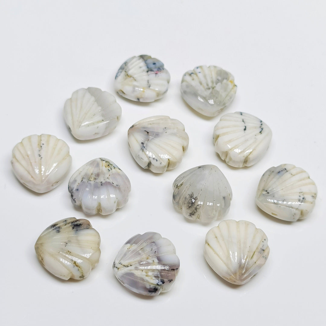 Natural Dendrite Opal Shell Shape Beads, Hand Carved Shell Briolette, Shell Shape Gemstone,Charms for Jewelry Making, 12 mm