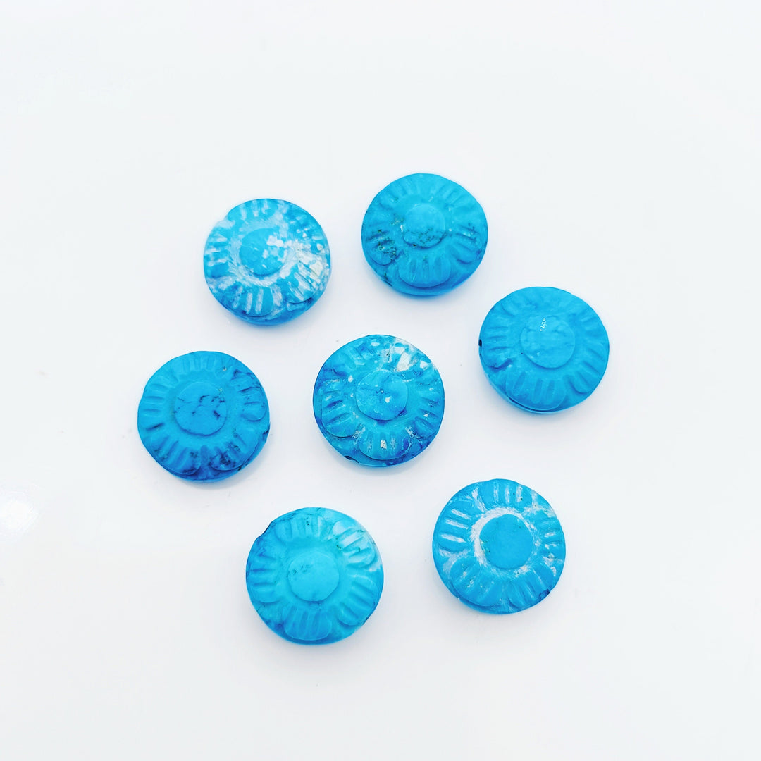 2,3,4,5pcs turquoise Fancy Shape Carved Gemstone, Loose Gemstone, coin Shape Gemstone for Jewlery, Carved Gemstone 11 mm