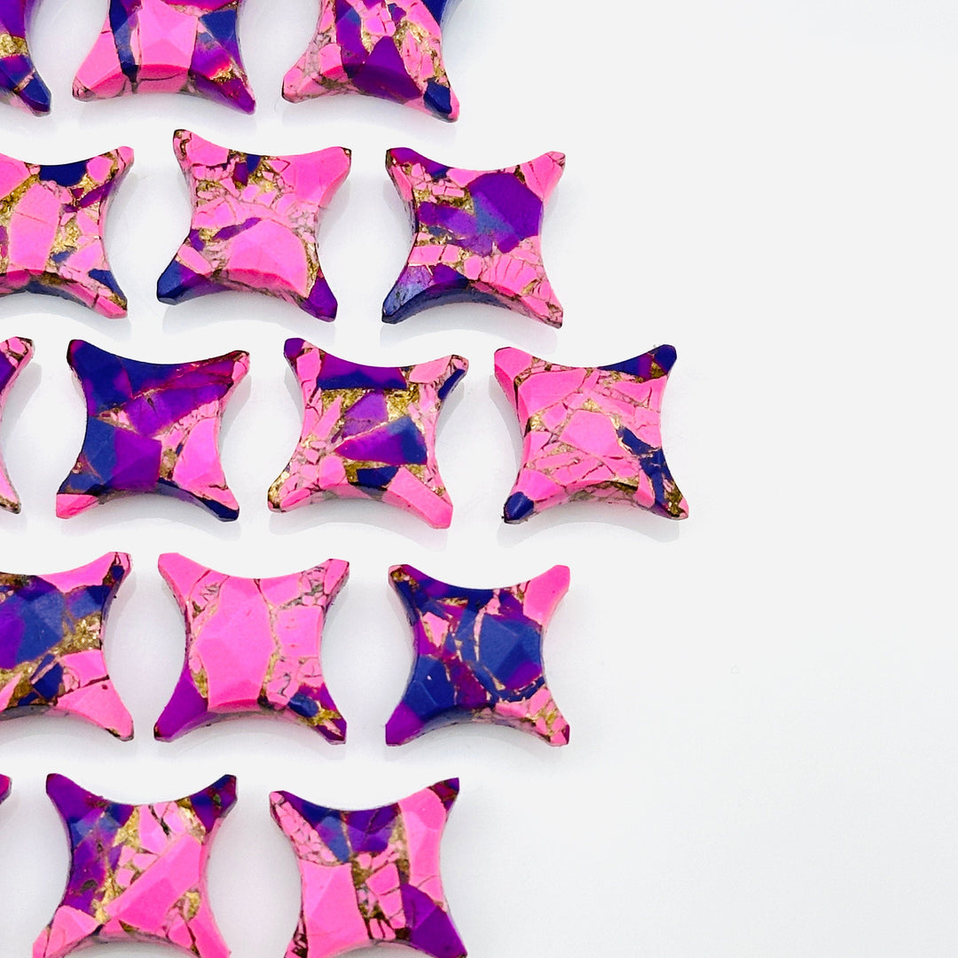 Unique Purple & Pink Turquoise Ninja Star Shape Beads, Carving Beads, Mohave Turquoise Gemstone Beads, 11X15 MM Jewelry Making Charms Beads