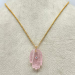 Load image into Gallery viewer, Natural Rose Quartz Hamsa Necklace, Pink Quartz Gemstone Hamsa Necklace For Gift, Reiki Healing Jewelry Pink Charm Protection Necklace 25 MM