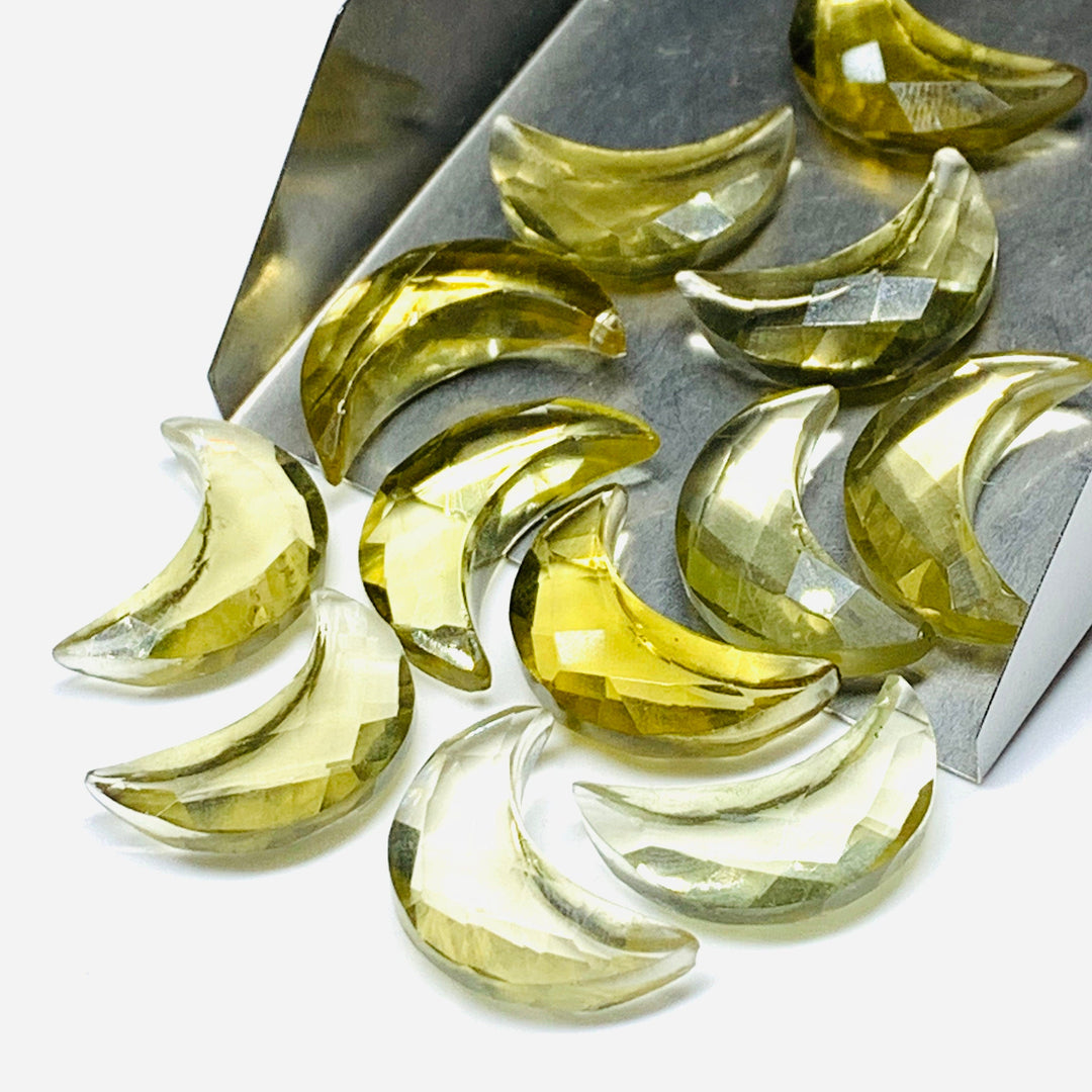 2,3,4,5,6 Pcs Natural Lemon Quartz Moon Shape Briolettes, Faceted Hand Carved Moon Briolettes, Moon Shape Gemstone, Carved Briolettes, 17 mm