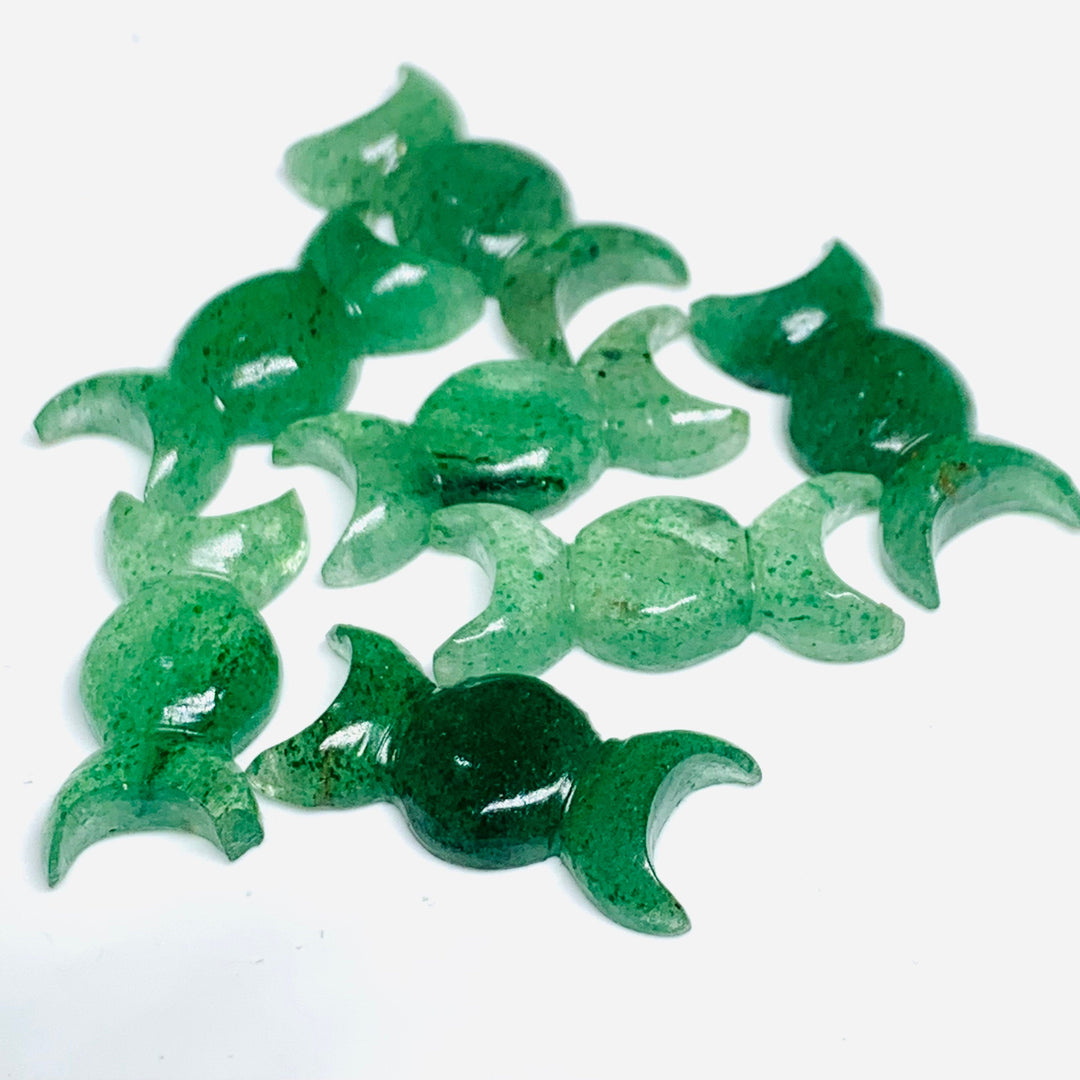 Natural Green Strawberry Hand Carved Triple Moon Shape Bead, Strawberry Triple Moon Shape Carving Loose Gemstone Beads for Jewlery, 22X10 MM