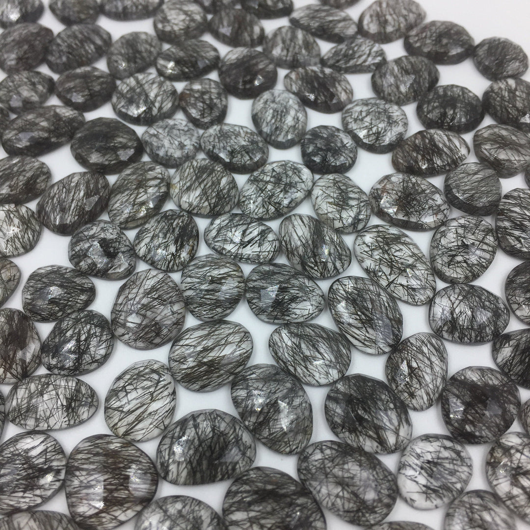 2 pcs AAA+ Quality Black Rutile freeform Rosecut, Blcak Routile faceted rosecut,gemstone for jewelry, jewelry making rosecut 9X6 13X10 mm