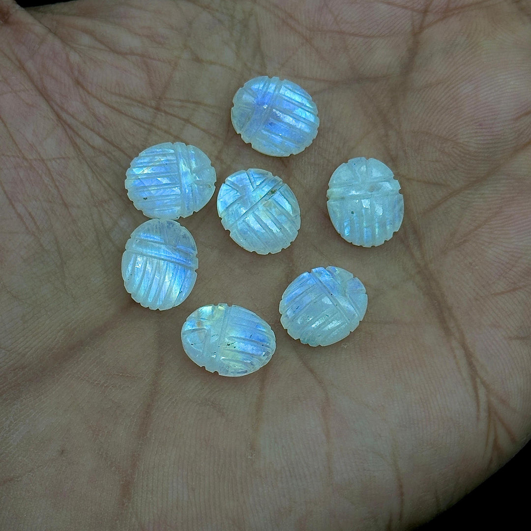Rainbow Moonstone Scarab Beads: Handmade Carved Briolettes (10x12MM)