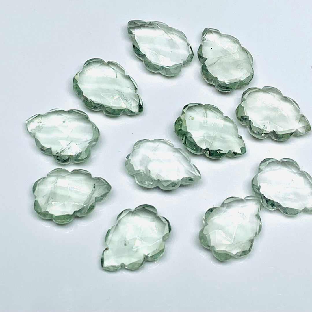 2,3,4,5 pcs Natural Green Amethyst Leaf Shape Carving Gemstone Beads, Fancy Shape Briolette, Carved Leaves Shape Beads For Jewelry, 16X10 MM