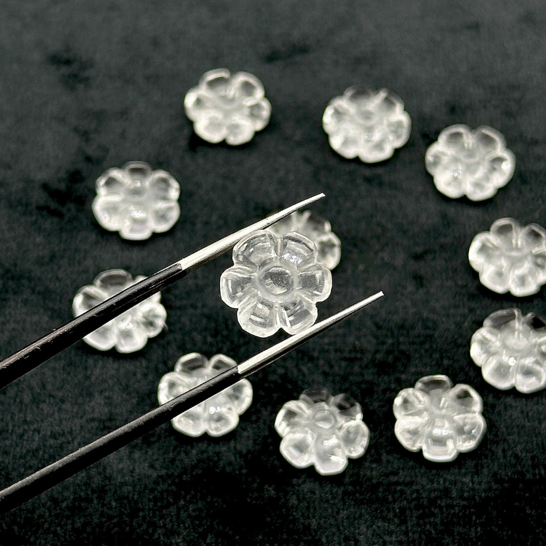 Natural Crystal Quartz Flower Shape Carved Gemstone, Flower Shape Carving, Carved Gemstone For Jewlery 12 mm, Craft Making Flower Charm