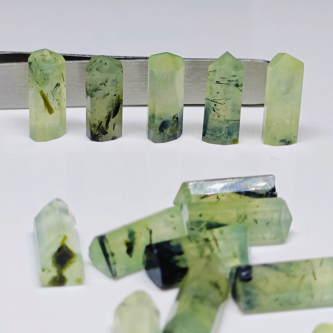 Natural Prehnite Faceted Pencil Gemstone: Jewelry Making (15X6 mm)