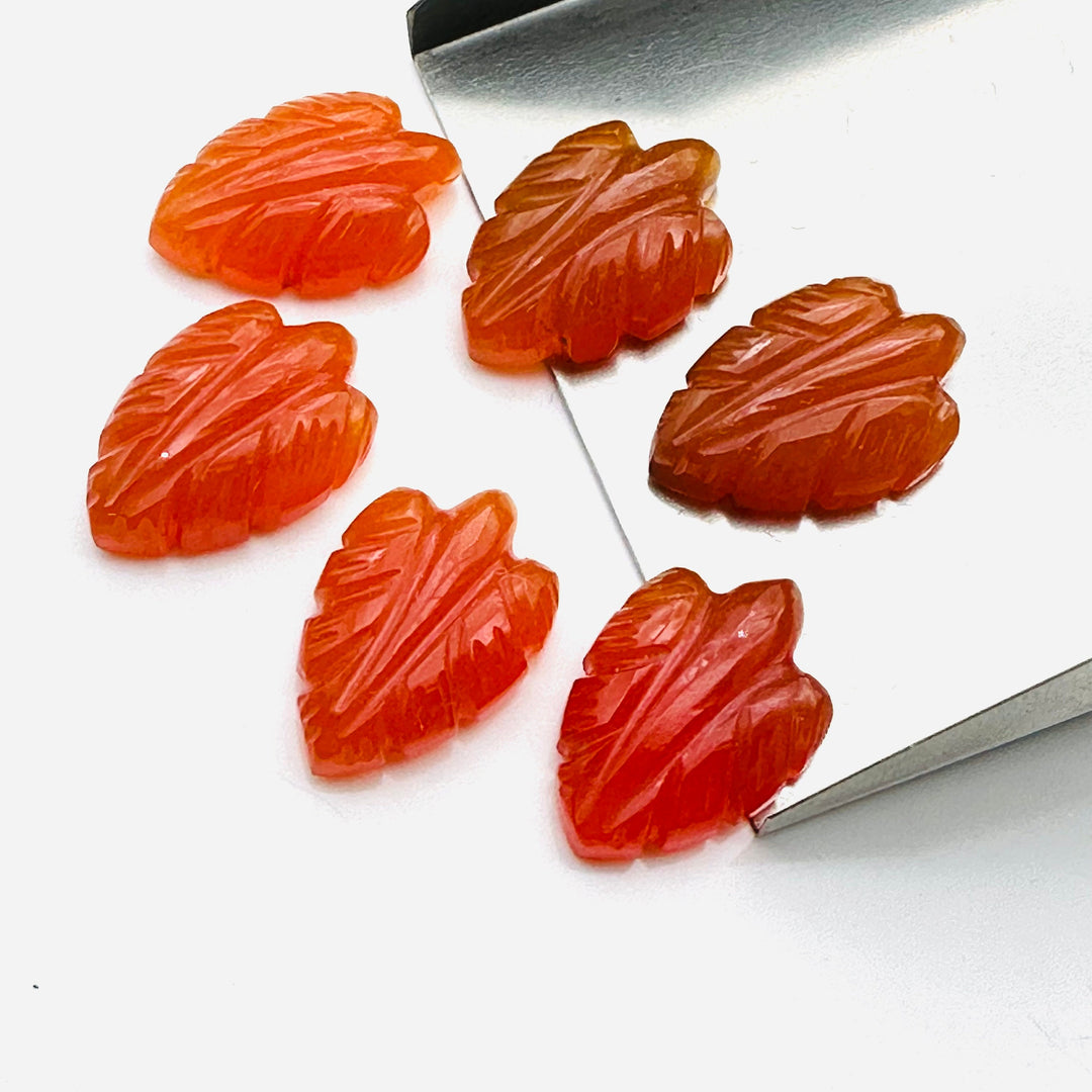 2,3,4,5 pcs Natural orange chalcedony Hand Carved Leaf Shape, Carved Leaf Shape Gemstone for Jewlery, Leaf Carving 18X12mm