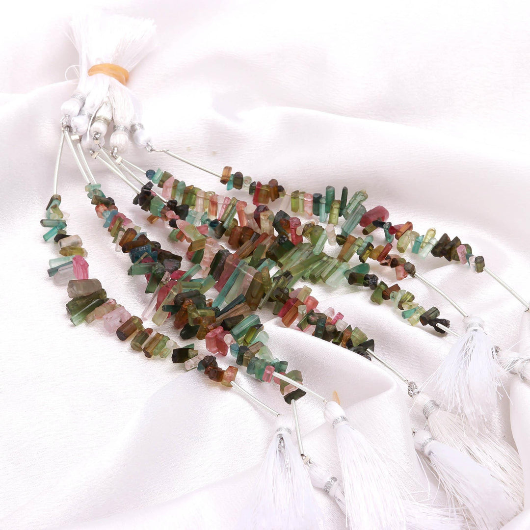 Natural Tourmaline Stick Shape Beads, Multi Tourmaline Rough Pencil Beads, Tourmaline Side Drill Jewelry Beads, 6-15 MM, 4" Strand