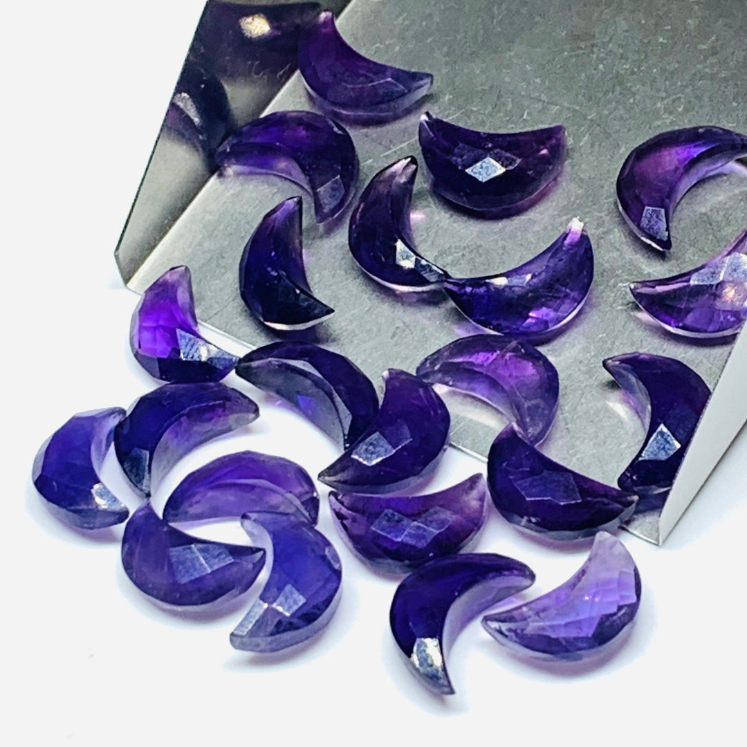 Amethyst Moon Briolette Beads: Faceted Carved Gemstone (12mm)