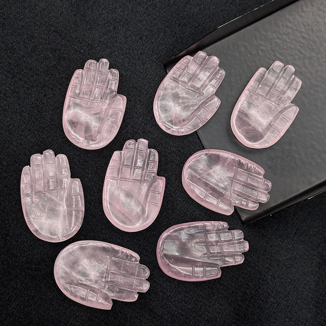 Natural Rose Quartz Hamsa Shape Carving Gemstones, 25 MM Palm Shape Gemstone, Healing Power Of Hamsa, Hand Carved Jewelry Making Charms