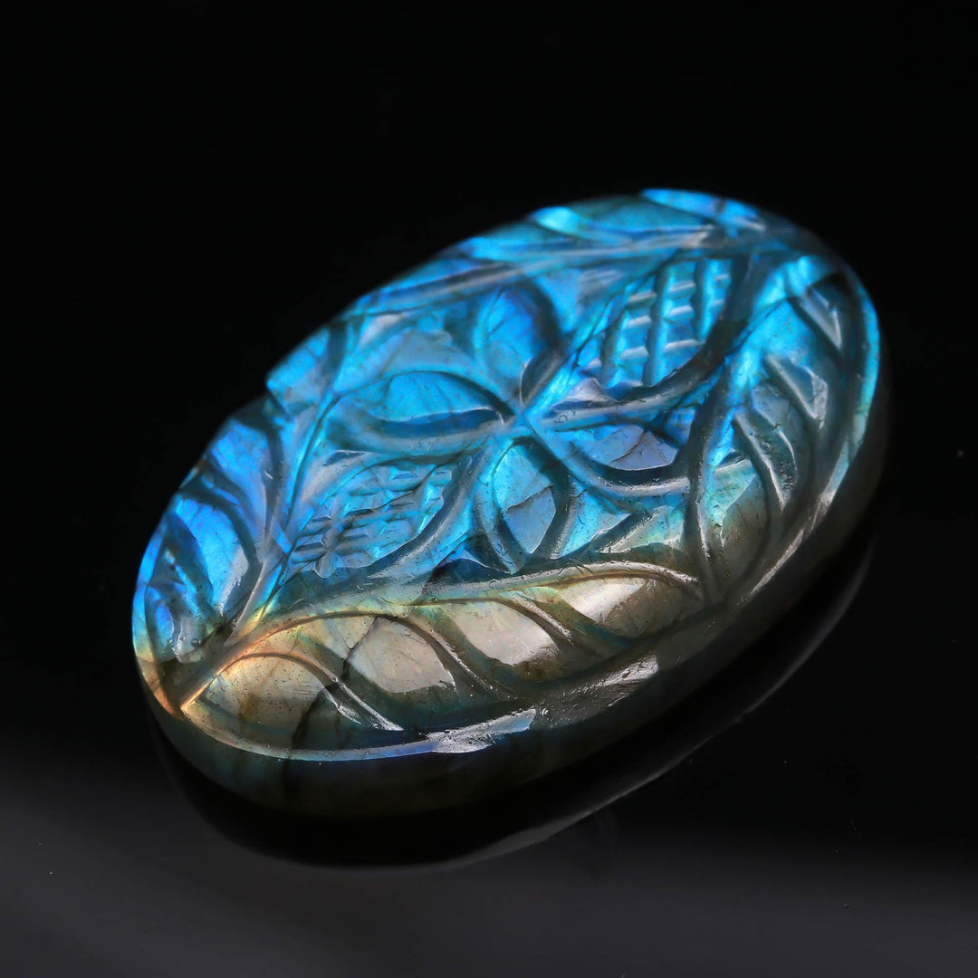 Flashy Labradorite Carving, Mughal Carving Labradorite Stone, Jewelry Making & Crystal Gifts, 23X35 MM