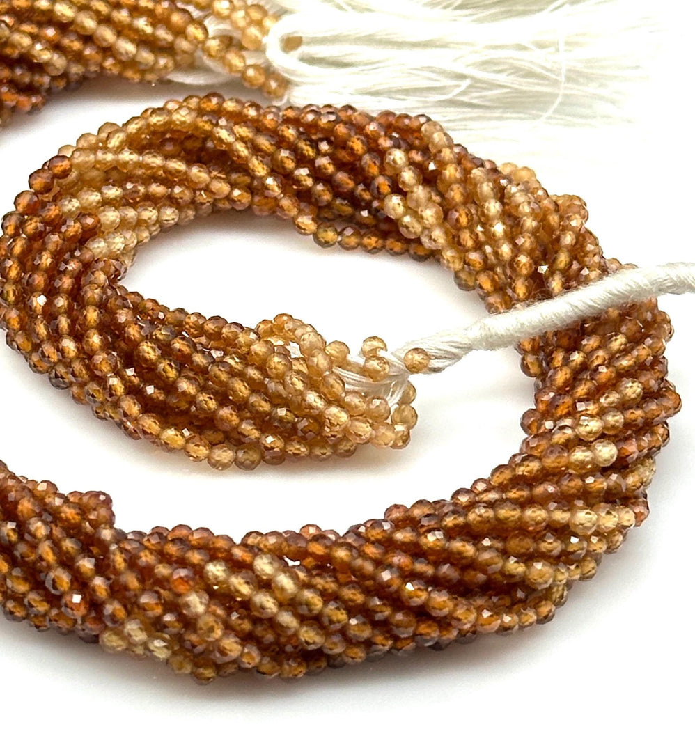 Natural Hessonite Shaded Faceted Round Shape Beads, 2 MM Brown Hessonite Gemstone Beads, 13 Inched Hessonite Loose Beads Strand for Jewelry