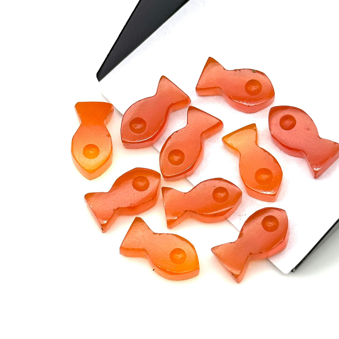 Natural Carnelian Fish Charm Beads, Fancy Fish Shape Carved Gemstone, 7X14 MM Loose Gemstone Fishes For Jewelry Making, Fish DIY Beads