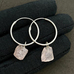 Load image into Gallery viewer, Natural Rough Rose Quartz Hoop Earings, Rose Quartz Dangle &amp; Hoop Earrings For Girls, Gemstone Earrings, Large Hoop Earrings For Gift