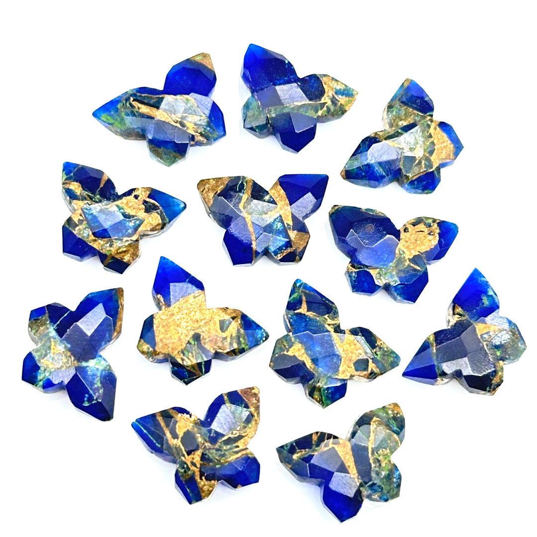 Mohave Turquoise Butterfly Gemstone, Dark Ocean Blue Mohave Copper Turquoise Butterfly, Handmade Faceted Butterfly Carving Beads, 14x10 MM