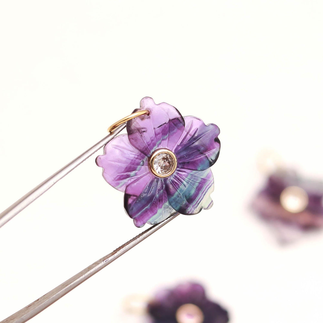 Natural Fluorite Flower Gemstone Pendant, Fancy Floral Design Necklace for Women's, Birthday Gift for Her, Crystal Necklace