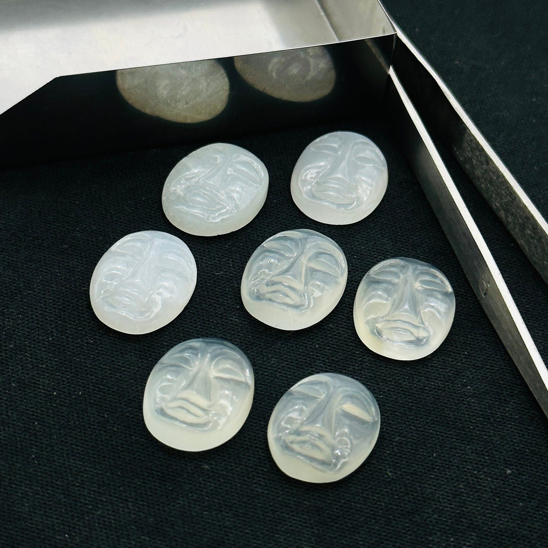 1,2,3,4,5 Pcs Natural white moonstone oval face Shape Carving, Hand carved fancy shape Gemstone, carved Gemstone jewelry Making,18X14 mm
