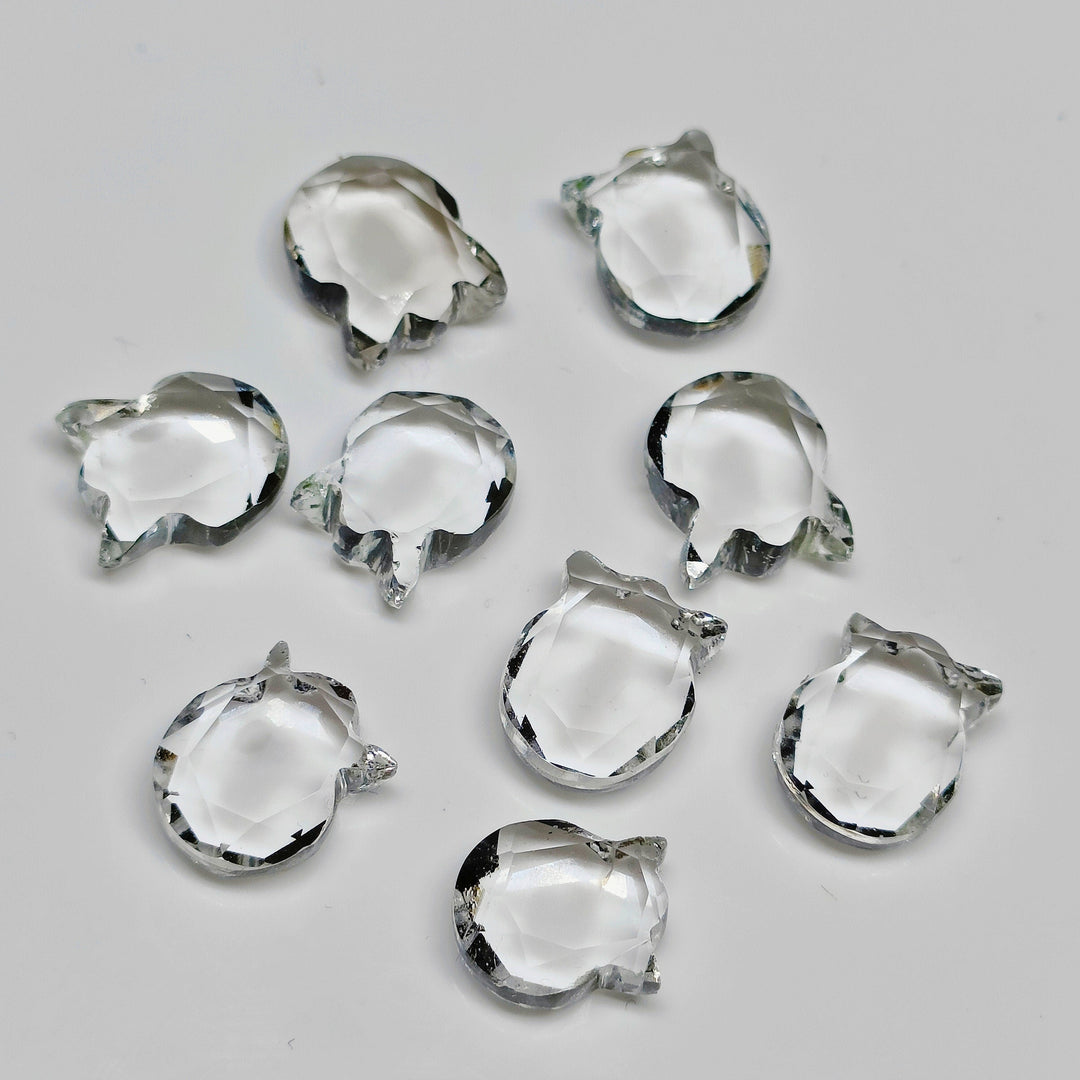 Natural Clear Crystal Quartz Cat Face Carving, Faceted Kitty Shape Charms, Crystal Quartz Handmade Carved Stone, Jewelry Making Beads 12x10