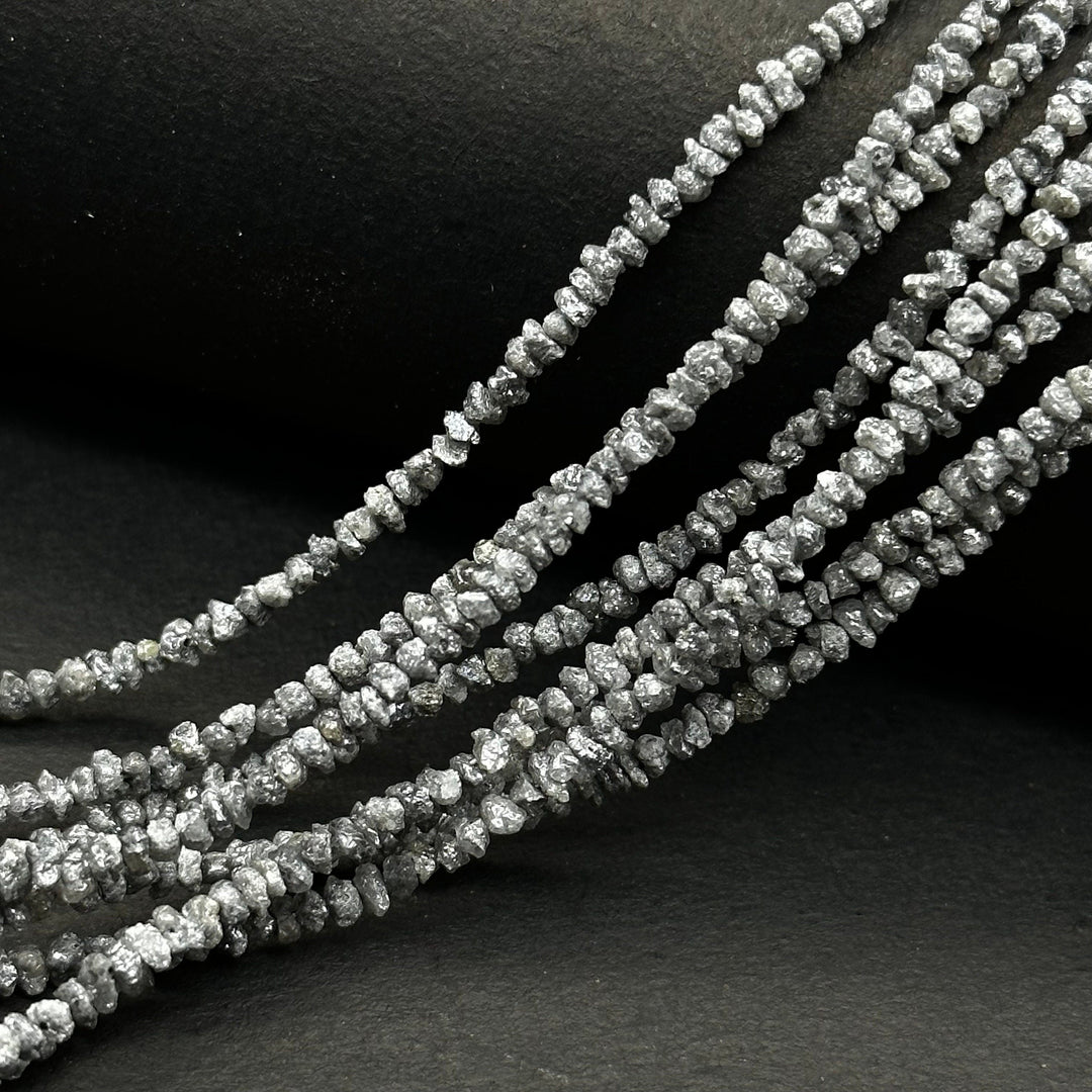 Raw Grey Diamond Beads: 1-2mm Uncut Nuggets, 8/16 Inch Strand