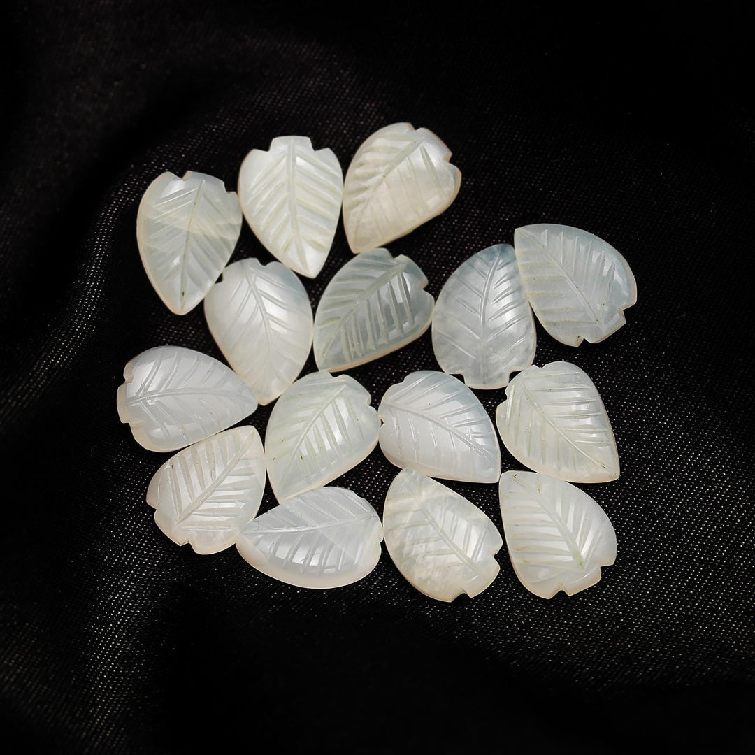 White Moonstone Leaf Shape Carving Beads, Natural White Moonstone Hand Carved Leaf Shape Beads, 17 MM Loose Leaf Charms for Jewelry Making