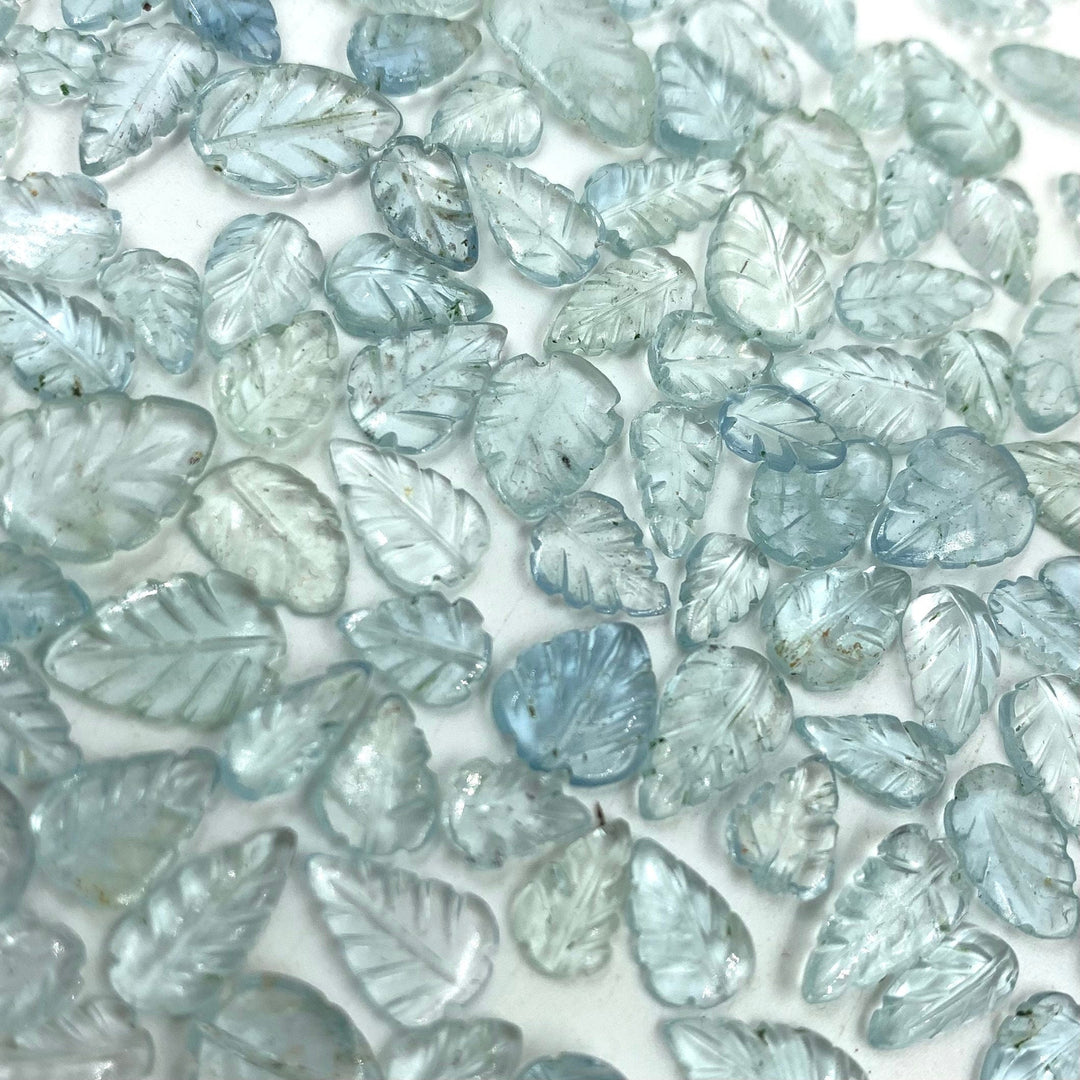 High Quality Aquamarine Leaf Shape Gemstone Beads, Aqua Blue Leaves Beads For Jewelry Making, Aquamarine Hand Carved Gemstones 7X5 - 11X7 MM