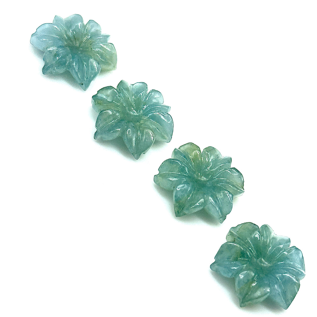 Natural Aquamarine Carved Flower, Hand Carved Flower Shape Gemstone, 18 mm Naturally Carved Flower for Jewelry, Aquamarine Carved Crystal