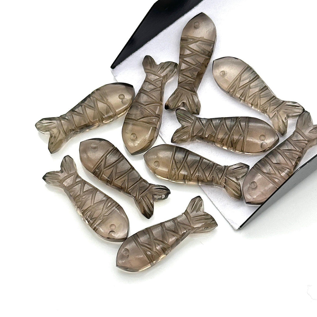 Hand Carved Smoky Quartz Fish Charm: Deep Sea Jewelry Finding
