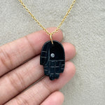 Load image into Gallery viewer, Genuine Black Onyx Hamsa Necklace, Gemstone Hamsa Necklace Gift For Her, Reiki Healing Jewelry, Black Charm Protection Necklace 25 MM Hamsa