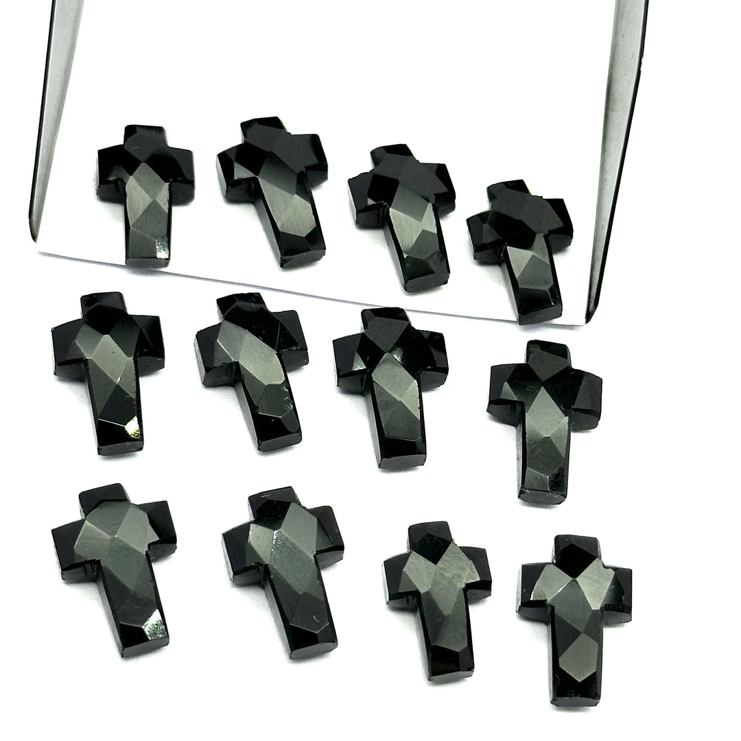 1,2,3,4,5 pcs Natural Black Onyx Cross Shape Gemstone Beads, Faceted Cross Shape Carving Beads, 15X10 MM Cross Shape Charms, Energy Beads