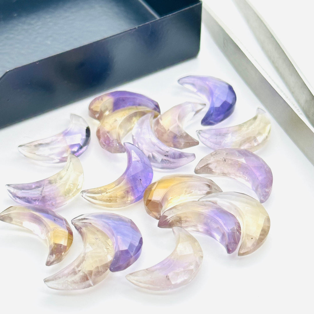 2,3,4,5, Pcs Natural Ametrine faceted Hand Carved Moon Shape Briolette's, Carved Moon Shape Gemstone for Jewlery, faceted Moon Shape 17 mm
