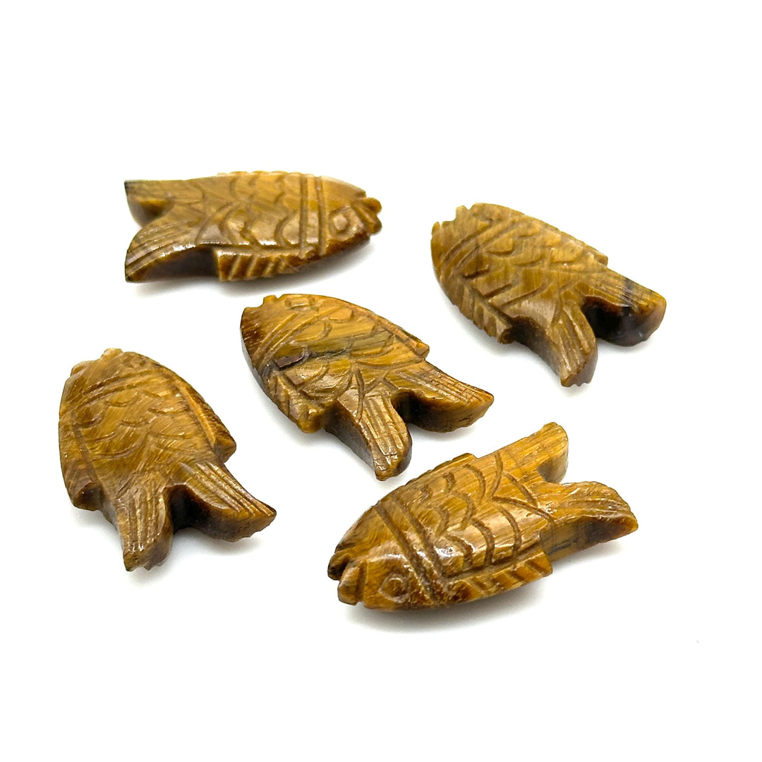 Natural Tiger Eye Fish Carving Gemstone, Hand Carved Fish Shape Gemstone, Healing Fish Beads 17X26 MM Brown Fish Charm Best For Jewelry