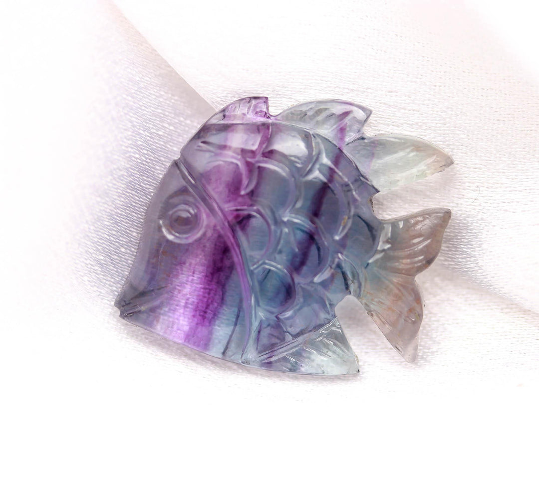 Beautiful Rainbow Fluorite Fish Shape Stone, Natural Fluorite Sea Fishes for Home Decor, Crystal Gifts, Reiki Healing, 23X30 MM