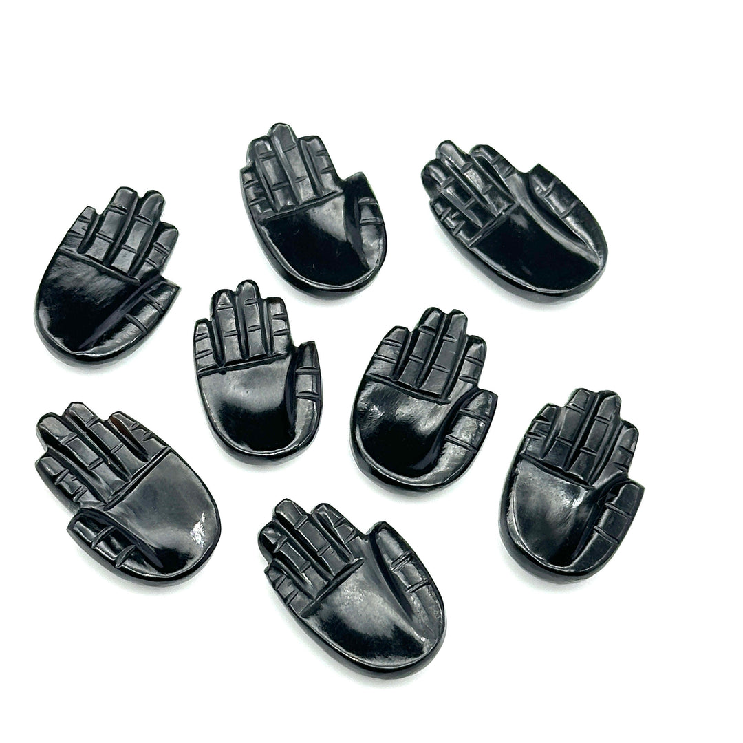 Natural Black Onyx Hamsa Shape Carved Stone, 25 MM Palm Shape Gemstone, Black Onyx Handmade Charms, Jewelry Making Hamsa Charm Beads