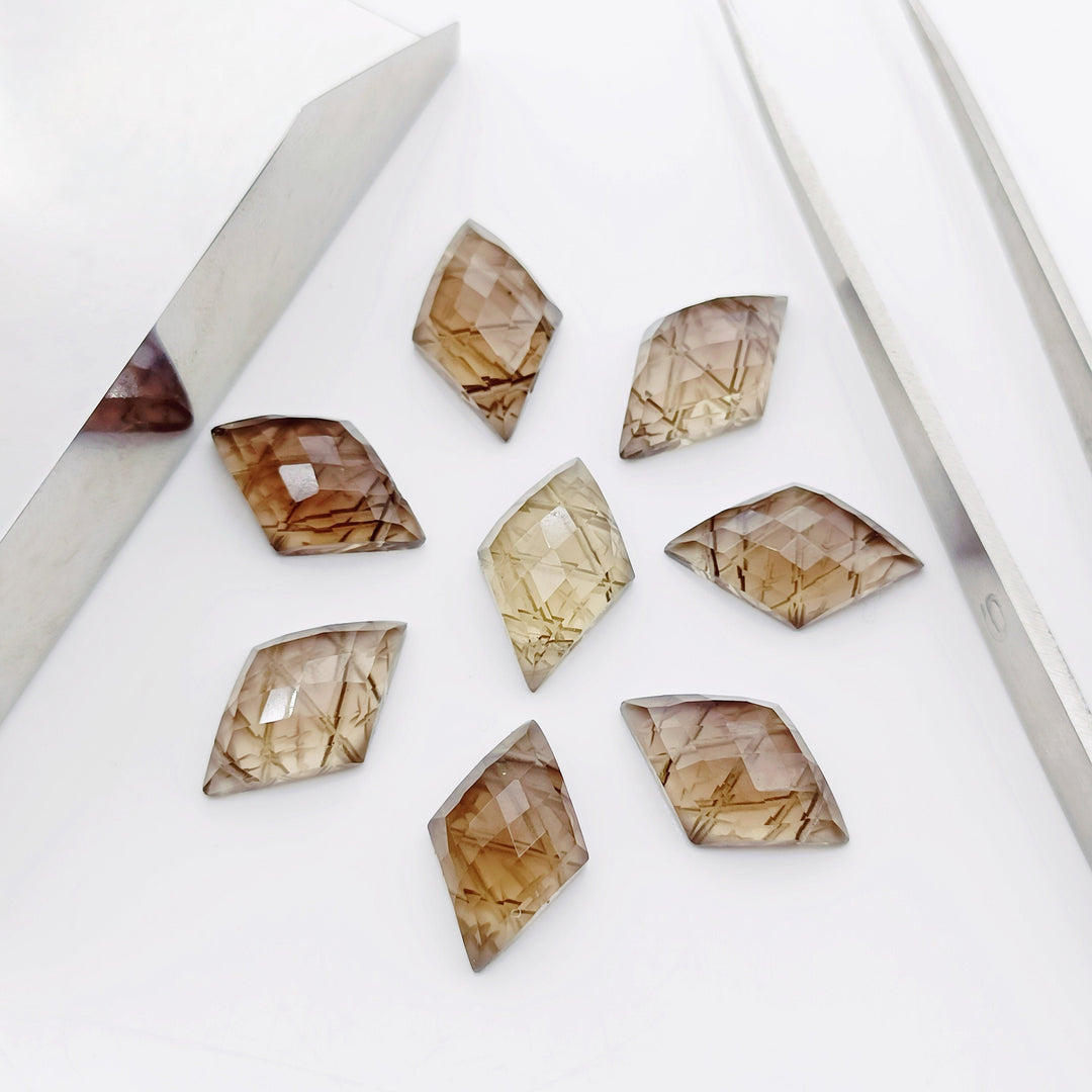 2,3,4,5,6 Pcs Natural smokey quartz fancy Shape Carving, Hand Carved Gemstone, backside intersection Gemstone, Carved Gemstone, 16X10 mm