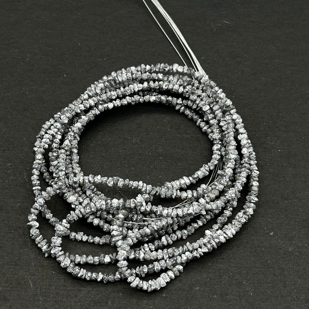 Raw Grey Diamond Beads: 1-2mm Uncut Nuggets, 8/16 Inch Strand