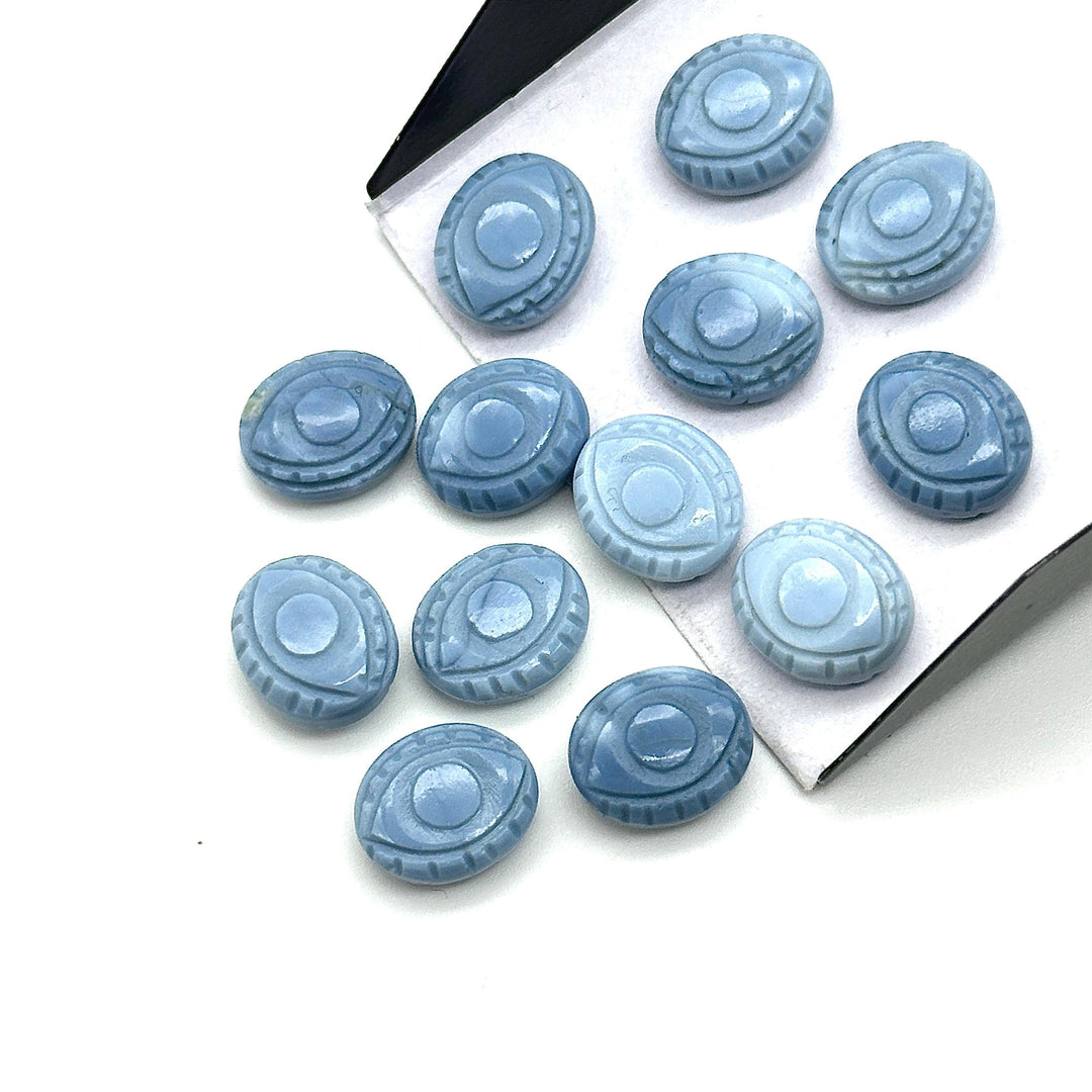 Blue Opal Evil Eye Gemstone Beads, Hand Carved Briolettes (12mm)
