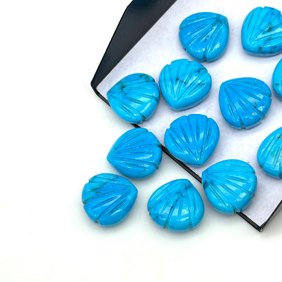 Blue Turquoise Carved Shell Shape Beads, 12 MM Shell Beads, Carved Gemstone, Seashell Charm Gemstone, Hand Carved Beads, Blue Charms